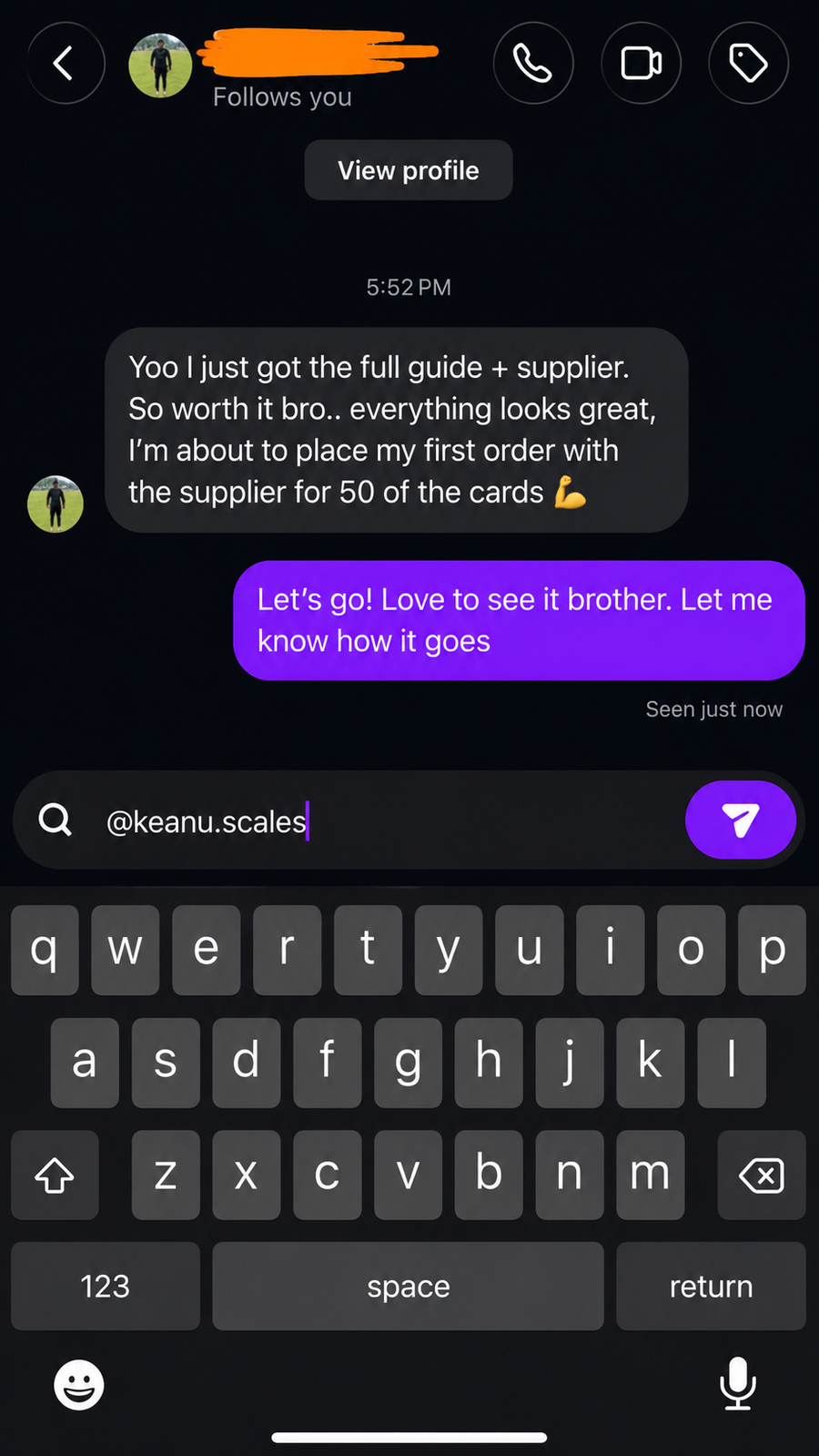 Customer result screenshot