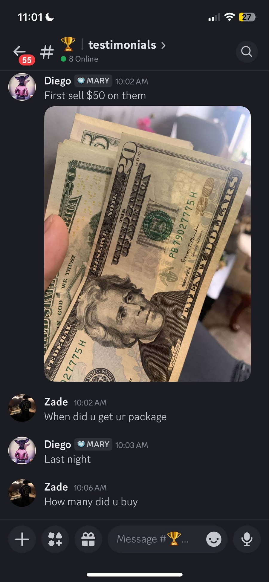 Customer result screenshot